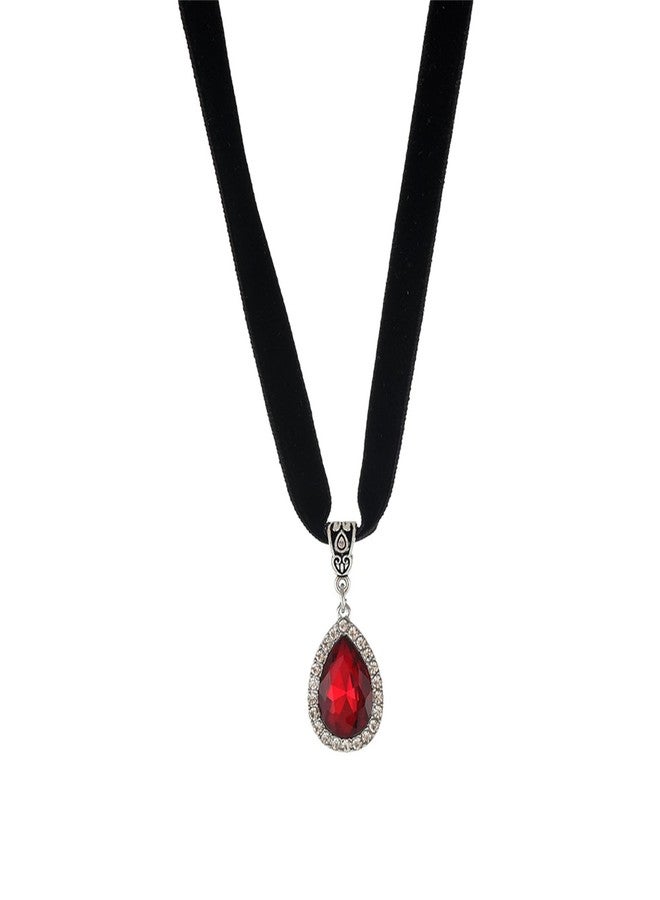 IS4U Gothic Necklace Vintage Black Velvet Choker Necklace Punk Style Victorian Jewelry Multicolor Rhinestone Pendant Necklace Christmas Party Costume Jewelry for Women (Red) - Image 2